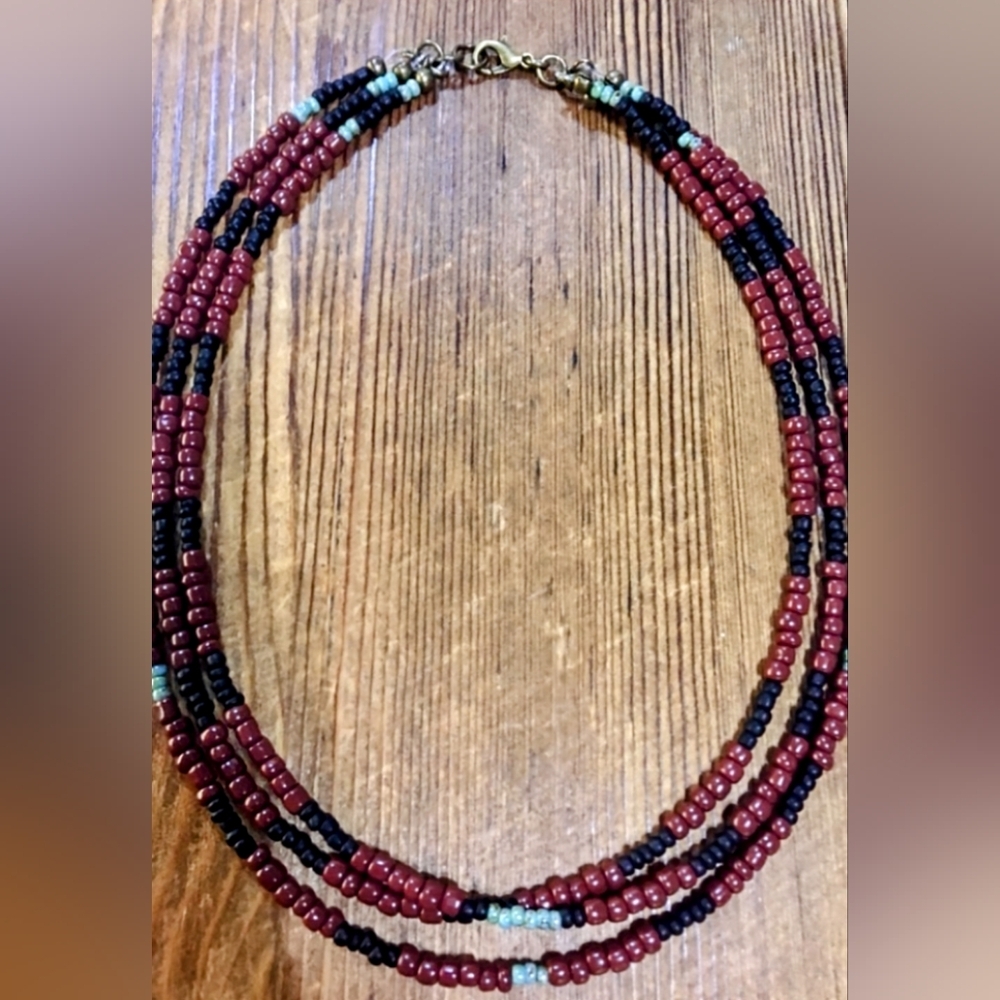 Ladies Choker Style BOHO Beaded Necklace, Handmade, Black and Brown, 16 …